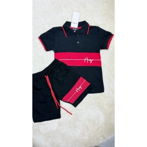 HUGO Çocuk Polo Yaka Siyah Şortlu Takım