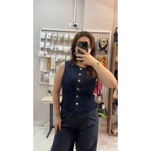 ZRA Koyu Mavi Fit Kesim Kot Yelek