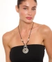 Kiraz Black Stoned Leather Silver Plated Necklace