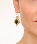 Kiraz Black Crystal Stoned Gold Plated Earring