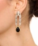 Kiraz Black Crystal Stoned Silver And Gold Plated Earring