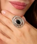 Kiraz Black Crystal Stoned Silver Plated Ring
