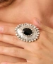 Kiraz Black Crystal Stoned Silver Plated Ring