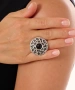Kiraz Black Stoned Silver Plated Ring