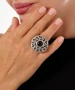 Kiraz Black Stoned Silver Plated Ring