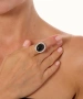 Kiraz Black Stoned Silver Plated Ring