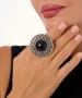 Kiraz Black Stoned Silver Plated Ring