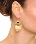Kiraz Black Stoned Gold Plated Earring