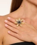 Kiraz Black Stoned Gold Plated Flower Ring