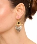 Kiraz Black Stoned Silver And Gold Plated Earring