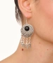 Kiraz Black Stoned Silver Plated Dangling Earring