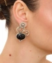 Kiraz Black Stoned Silver Plated Earring