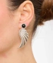 Kiraz Black Stoned Silver Plated Earring