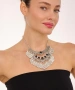 Kiraz Black Stoned Silver Plated Necklace