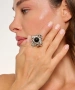 Kiraz Black Stoned Silver Plated Ring