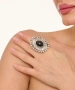 Kiraz Black Stoned Silver Plated Ring