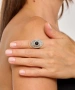 Kiraz Black Stoned Silver Plated Ring
