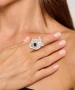 Kiraz Black Stoned Silver Plated Tulip Ring