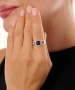 Kiraz Navy Blue Crystal Stoned Silver Plated Ring