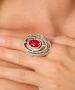 Kiraz Burgundy Crystal Stoned Silver Plated Ring