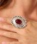 Kiraz Burgundy Crystal Stoned Silver Plated Ring