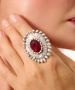 Kiraz Burgundy Crystal Stoned Silver Plated Ring