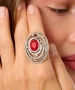 Kiraz Burgundy Crystal Stoned Silver Plated Ring