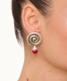 Kiraz Burgundy Pearl Stoned Silver Plated Earring