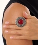 Kiraz Burgundy Stoned Silver Plated Ring