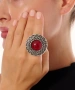 Kiraz Burgundy Stoned Silver Plated Ring
