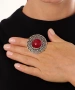 Kiraz Burgundy Stoned Silver Plated Ring