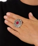 Kiraz Burgundy Stoned Silver Plated Ring