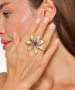 Kiraz Burgundy Stoned Gold Plated Flower Ring