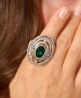 Kiraz Emerald Crystal Stoned Silver Plated Ring