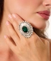 Kiraz Emerald Crystal Stoned Silver Plated Ring