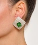 Kiraz Green Enameled Silver Plated Earring