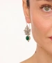 Kiraz Green Enameled Silver Plated Leaf Earring