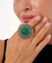 Kiraz Green Stoned Silver Plated Ring