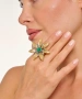 Kiraz Green Stoned Gold Plated Flower Ring
