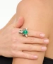Kiraz Green Stoned Silver Plated Elephant Ring