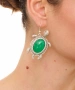 Kiraz Green Stoned Silver Plated Turtle Earring