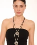Kiraz Leather Black Stoned Silver Plated Necklace