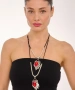 Kiraz Leather Burgundy Crystal Stoned Silver Plated Necklace