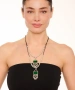 Kiraz Leather Green Enameled Silver Plated Necklace
