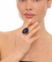 Kiraz Navy Blue Crystal Stoned Silver Plated Ring