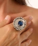 Kiraz Navy Blue Crystal Stoned Silver Plated Ring