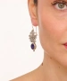 Kiraz Purple Enameled Silver Plated Leaf Earring