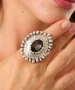 Kiraz Smoked Crystal Stoned Silver Plated Ring