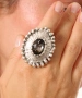 Kiraz Smoked Crystal Stoned Silver Plated Ring