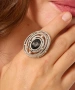 Kiraz Smoked Crystal Stoned Silver Plated Ring
